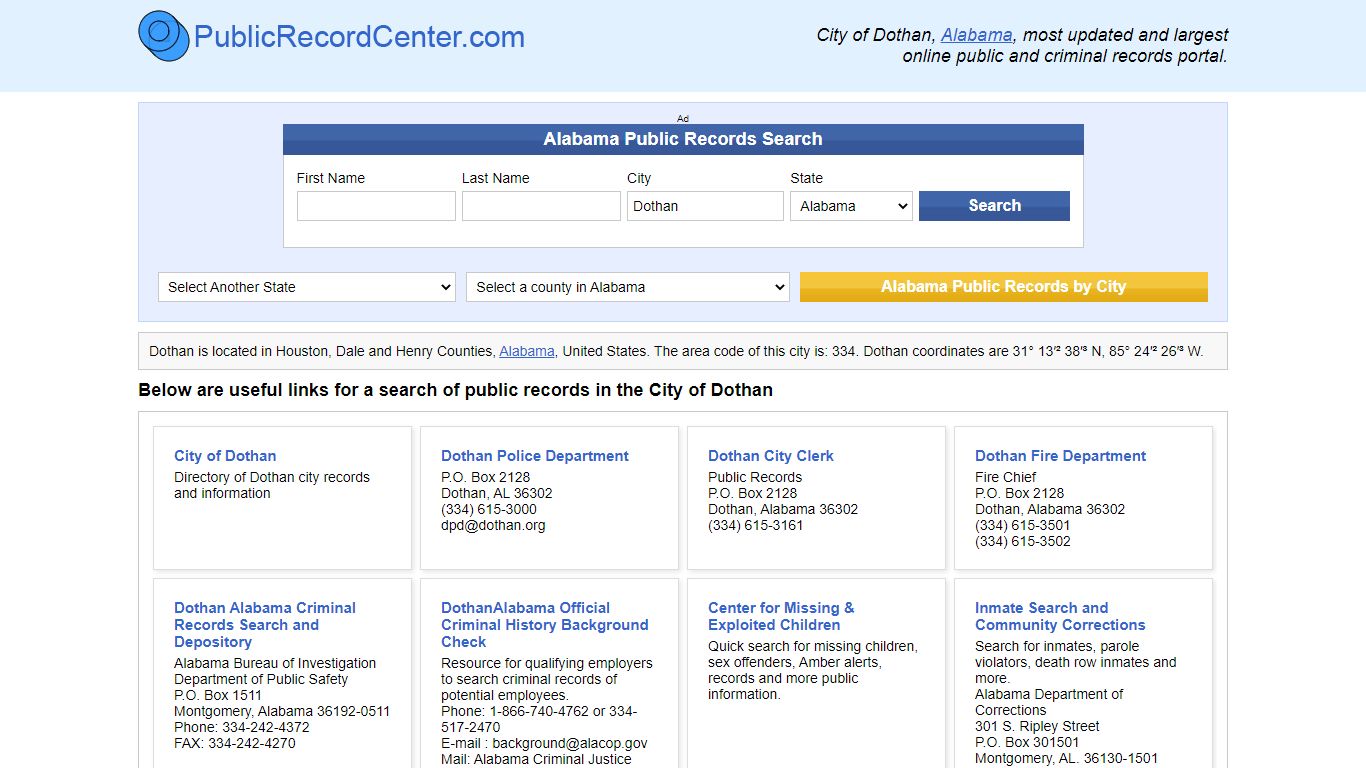 Dothan Alabama Public Records and Criminal Background Check